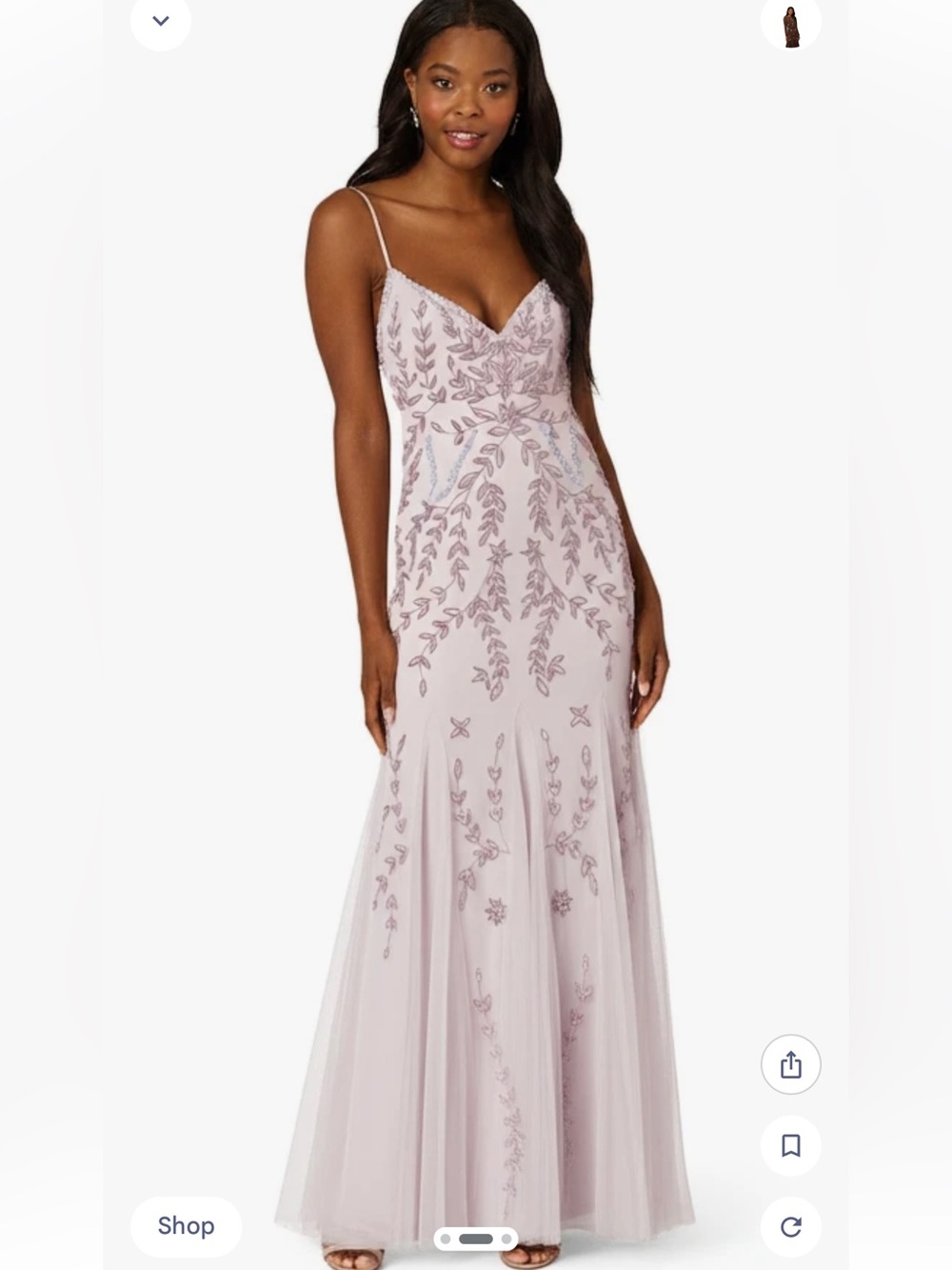 MARINA Lilac Embroidered Strapless-Style Spaghetti Strap Evening Gown